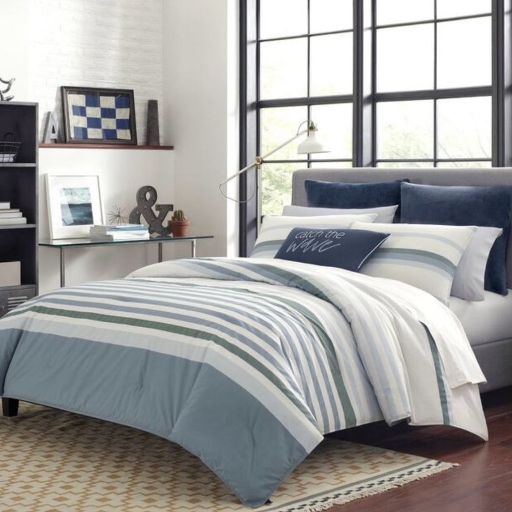 Nautica Lansier Cotton Grey Duvet Cover Set QUEEN - Picture 1 of 11